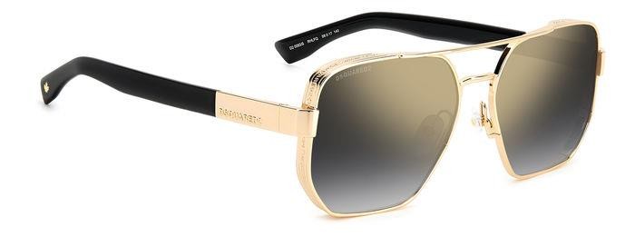 Sunglasses Dsquared2 D2 0083/S 205960 (RHL FQ) color gold black_ shape rectangle lenses grey shaded gold mirror