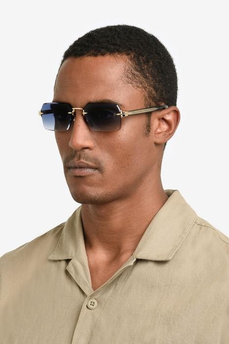 Sunglasses David Beckham Db 7109/S 206169 (RHL 08) color gold black_ shape rectangle lenses dk blue shaded