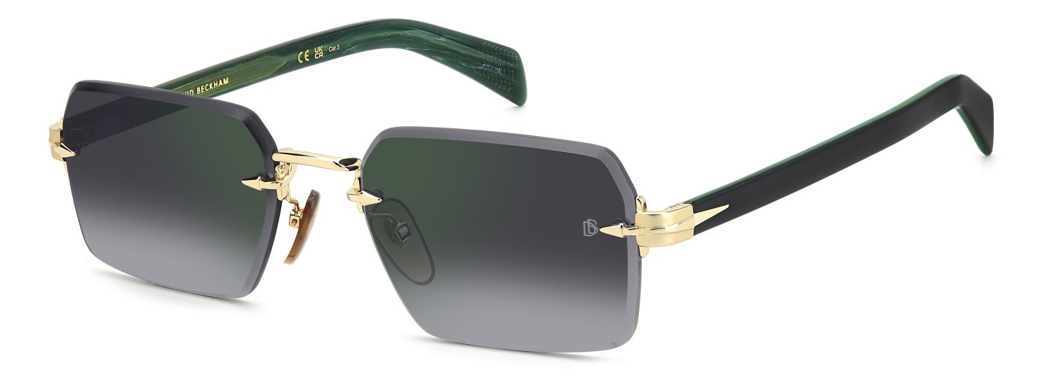 Sunglasses David Beckham Db 7109/S 206169 PEF NU color gold green shape rectangle lenses grey shaded green mirror