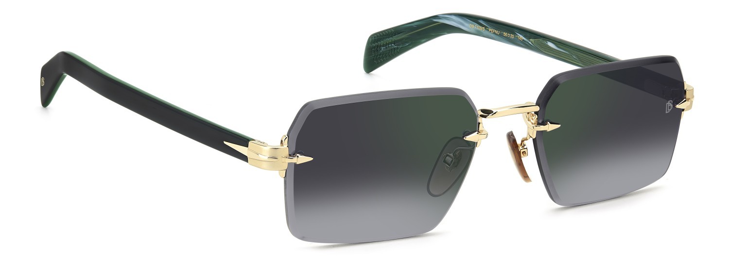 Sunglasses David Beckham Db 7109/S 206169 PEF NU color gold green shape rectangle lenses grey shaded green mirror