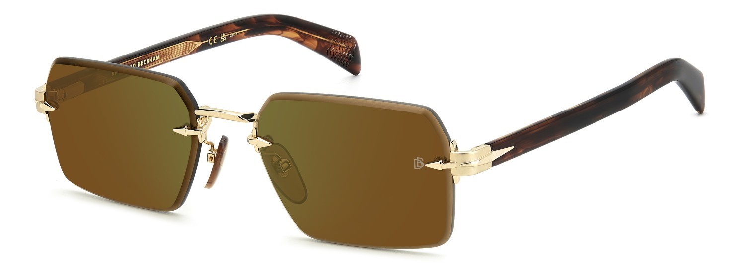 Sunglasses David Beckham Db 7109/S 206169 T5U MT color gold brown horn shape rectangle lenses green mirror