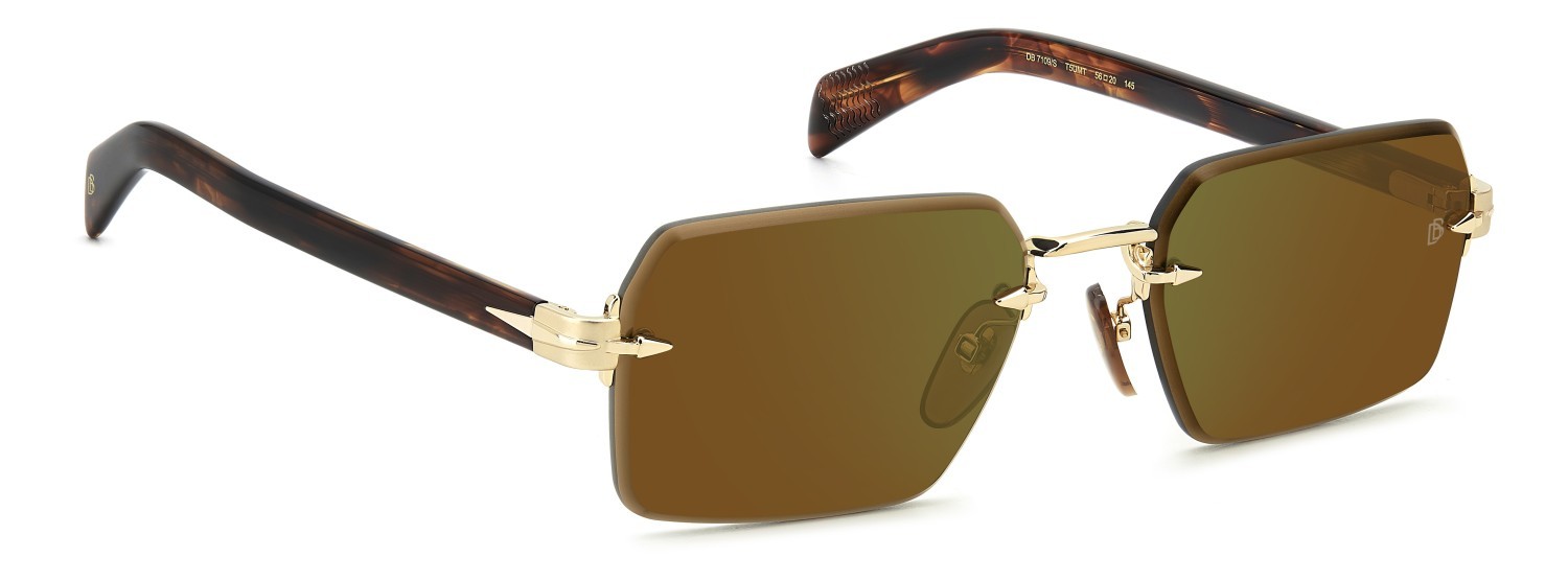 Sunglasses David Beckham Db 7109/S 206169 T5U MT color gold brown horn shape rectangle lenses green mirror