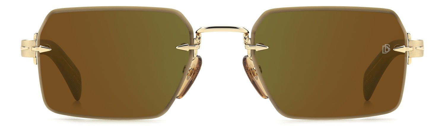 Sunglasses David Beckham Db 7109/S 206169 T5U MT color gold brown horn shape rectangle lenses green mirror