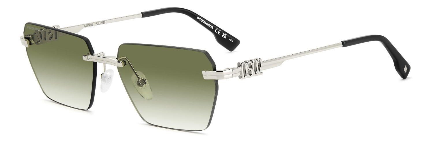 Occhiali da sole Dsquared2 D2 0102/S 206237 010 9K colore palladium forma rettangolare lenti green shaded