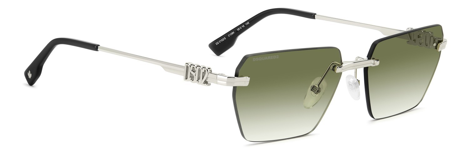 Occhiali da sole Dsquared2 D2 0102/S 206237 010 9K colore palladium forma rettangolare lenti green shaded