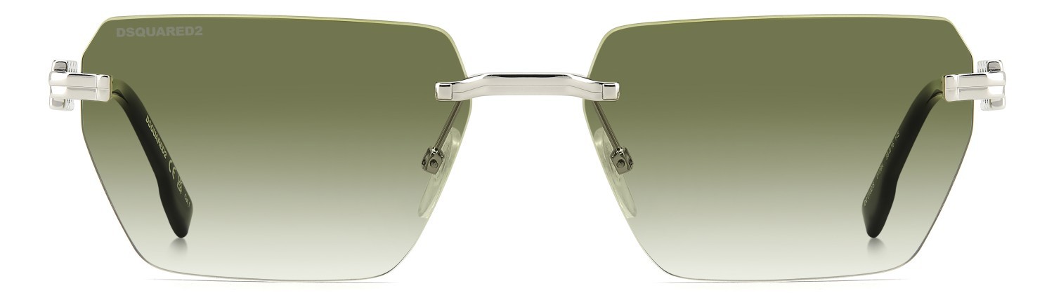 Occhiali da sole Dsquared2 D2 0102/S 206237 010 9K colore palladium forma rettangolare lenti green shaded