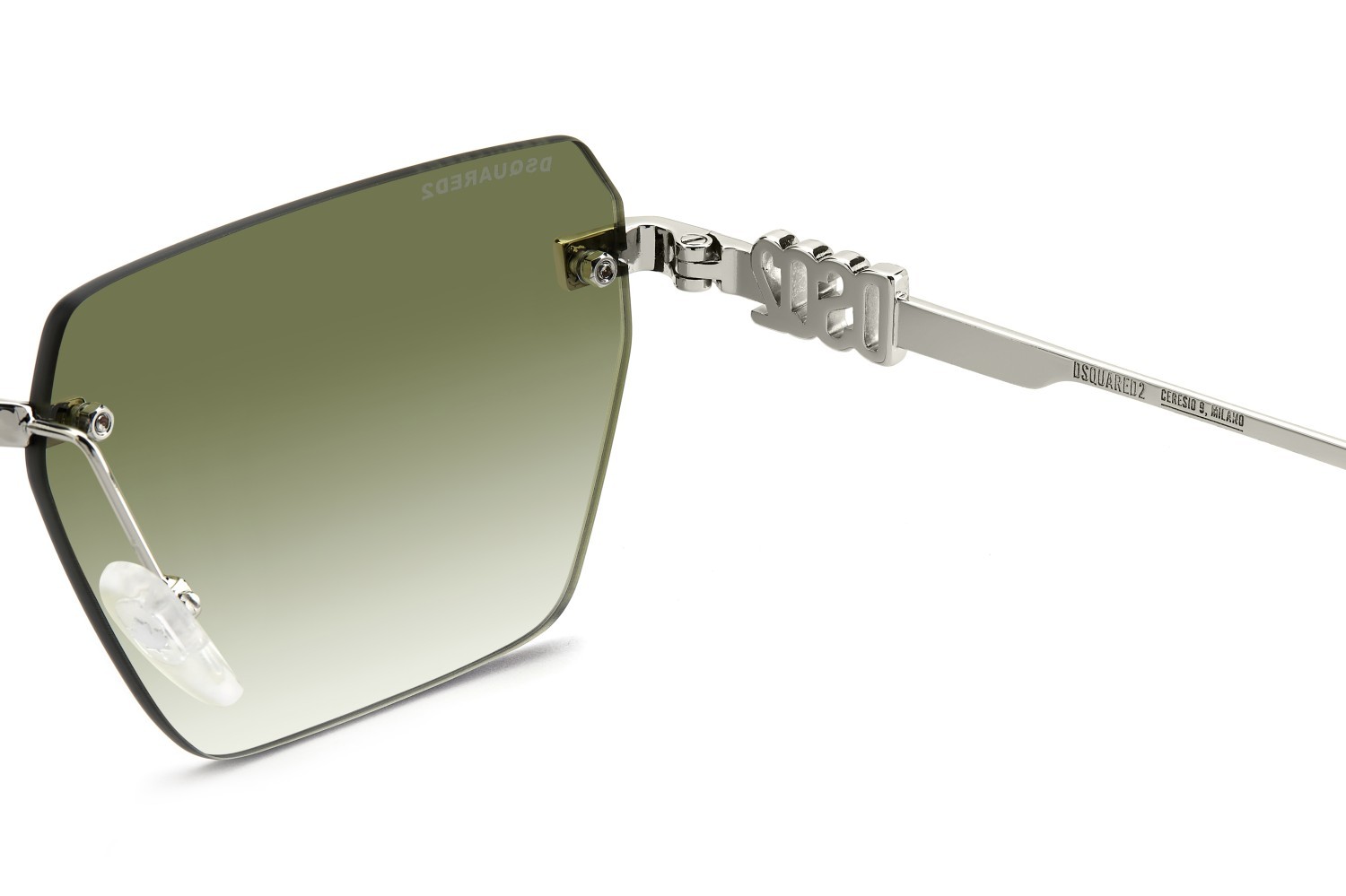 Occhiali da sole Dsquared2 D2 0102/S 206237 010 9K colore palladium forma rettangolare lenti green shaded