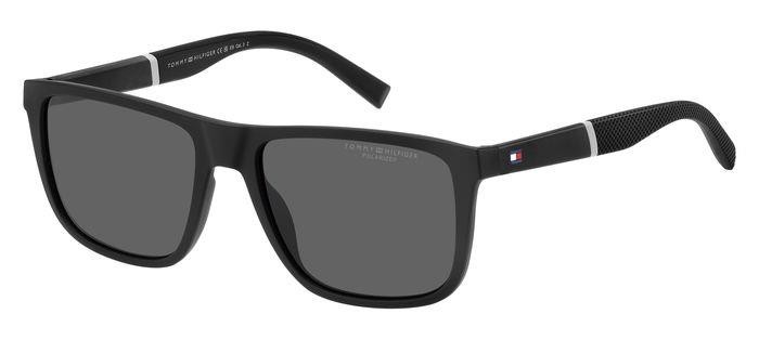 Sunglasses Tommy Hilfiger Th 2043/S 206287 (003 M9) color matte black shape rectangle lenses grey polarized