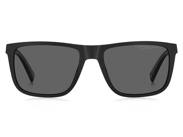 Sunglasses Tommy Hilfiger Th 2043/S 206287 (003 M9) color matte black shape rectangle lenses grey polarized