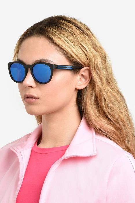 Sunglasses Polaroid Pld 2150/S 206456 (OY4 5X) color black azure shape round lenses blue mirror polarized