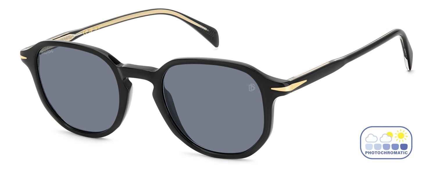 Sunglasses David Beckham Db 1140/S 206607 807 QZ color black shape rectangle lenses azure photocromatic
