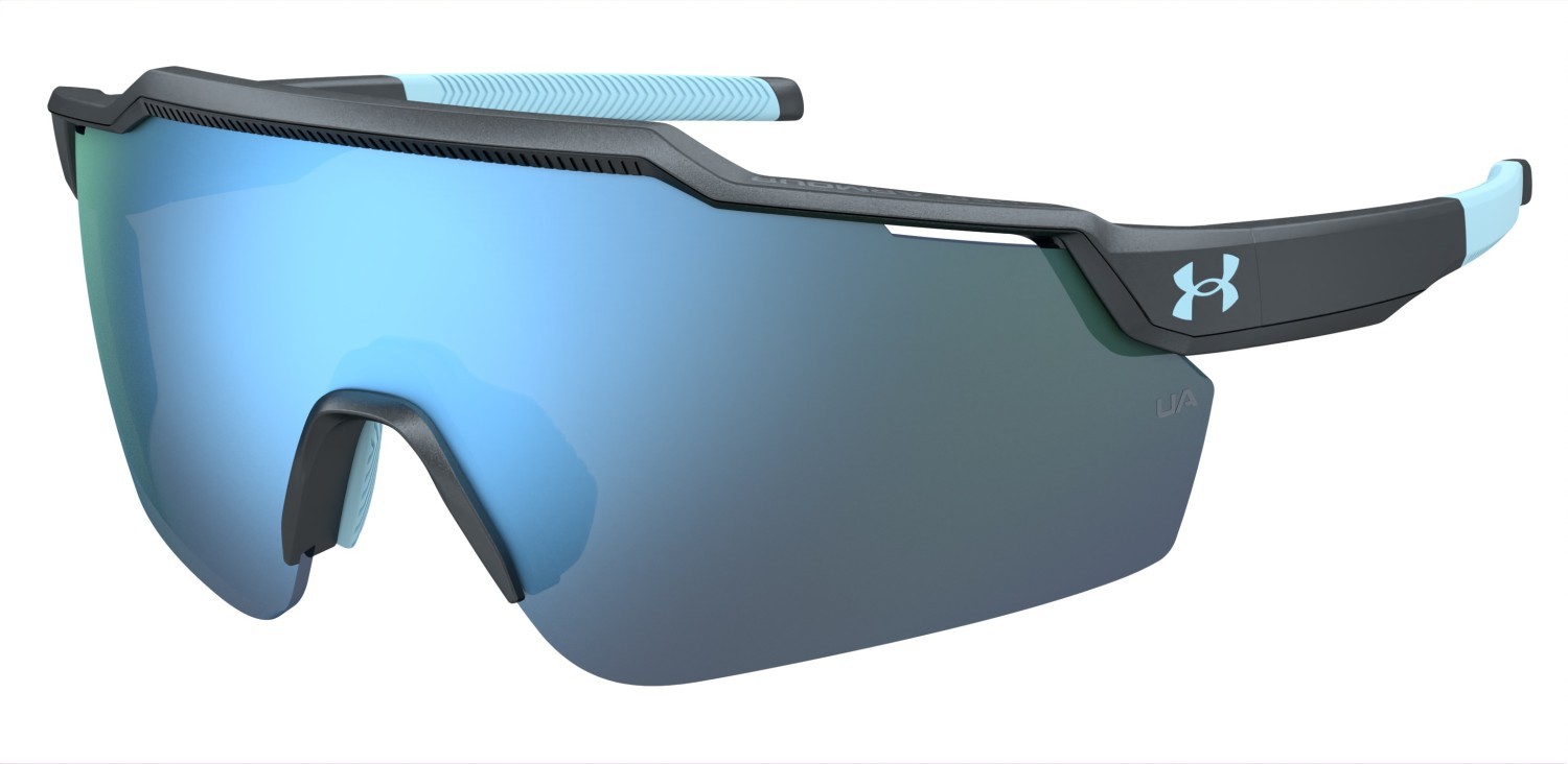 Sunglasses Under Armour Ua Levelup 206626 4WC W1 color metalized grey shape mask lenses blue multilayer oleophobic