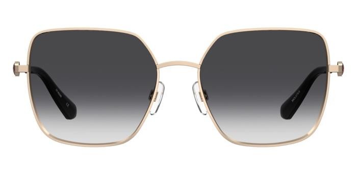 Sonnenbrillen Moschino Love Mol075/S 206664 (000 9O) farbe rose gold form quadratisch gläser dark grey shaded