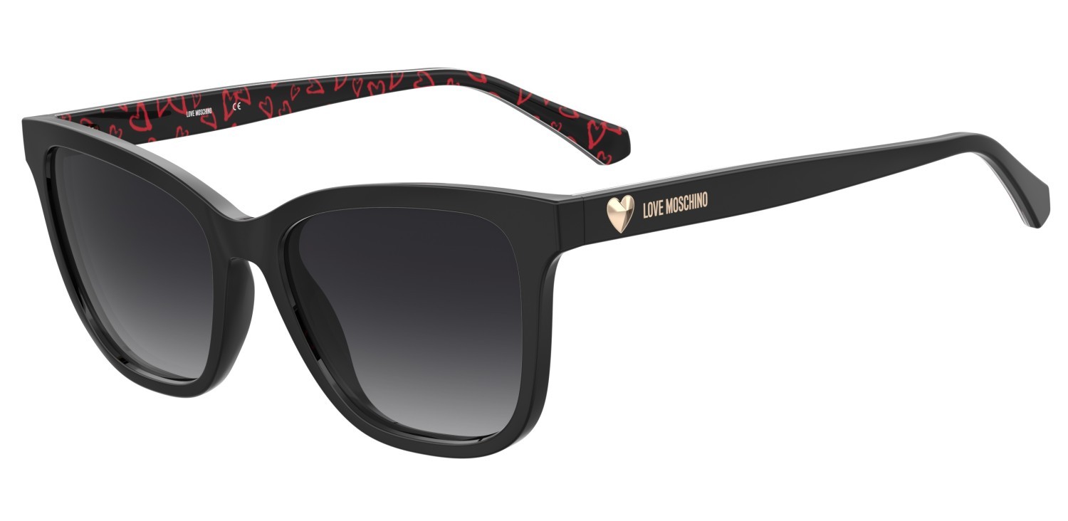 Sunglasses Moschino Love Mol078/S 206680 INA 9O color black pattern black shape rectangle lenses dark grey shaded