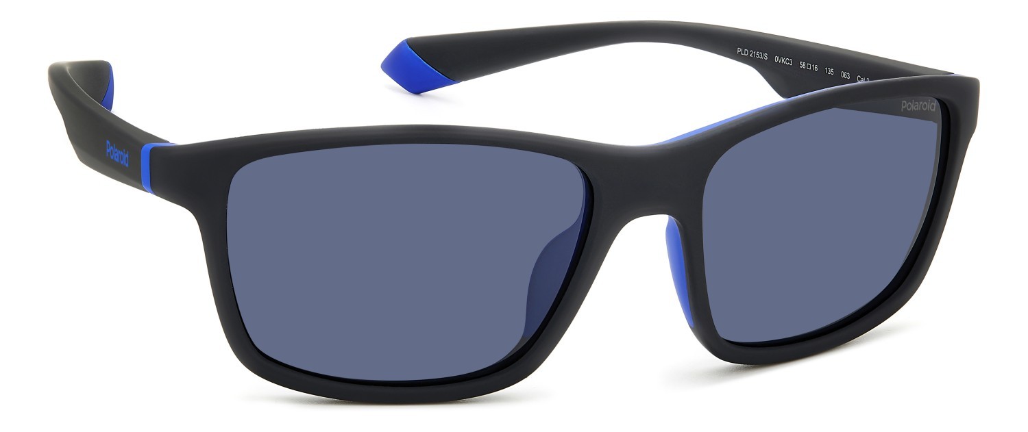 Sunglasses Polaroid Pld 2153/S 206701 (0VK C3) color matte black blue shape rectangle lenses blue polarized