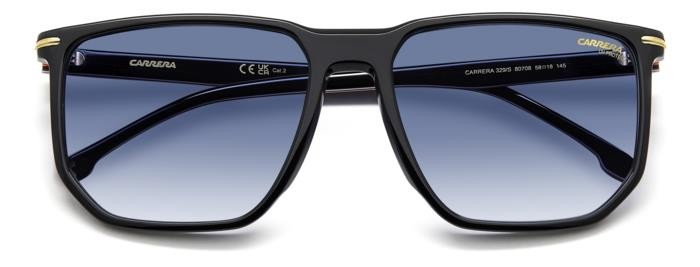 Occhiali da sole Carrera 329/S 206727 (807 08) colore black forma geometrico lenti dk blue shaded