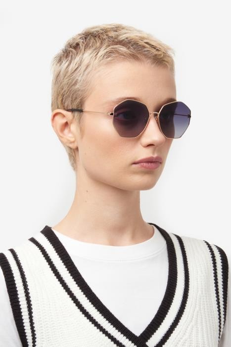 Sonnenbrillen Tommy Hilfiger Th 2094/S 206752 (000 9O) farbe rose gold form geometrisch gläser dark grey shaded