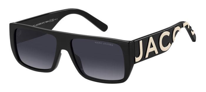 Occhiali da sole Marc Jacobs Logo 096/S 206963 (80S 9O) colore black white forma quadrato lenti dark grey shaded