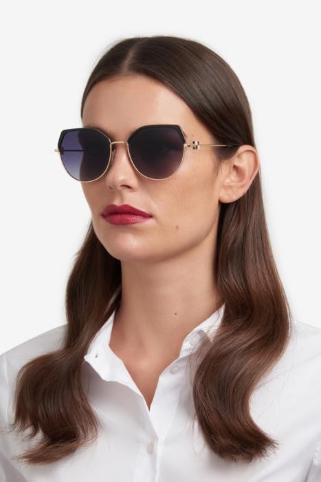 Sunglasses Carolina Herrera Her 0238/S 207082 (2M2 9O) color black gold shape cat eye lenses dark grey shaded