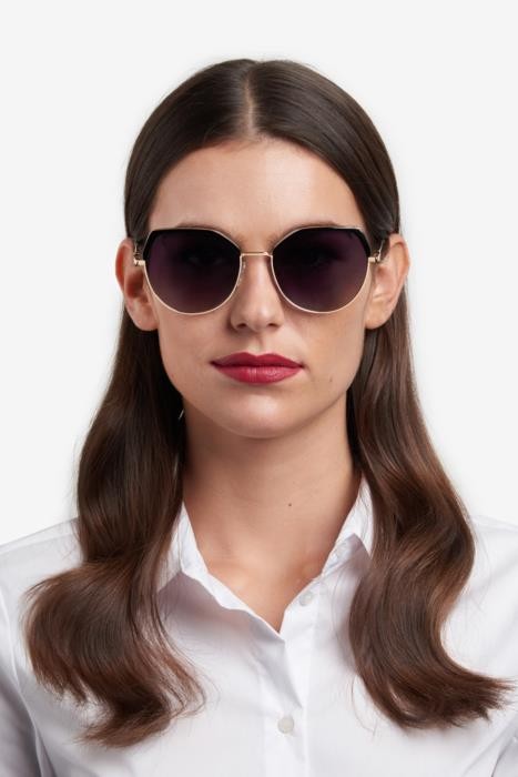 Sunglasses Carolina Herrera Her 0238/S 207082 (2M2 9O) color black gold shape cat eye lenses dark grey shaded