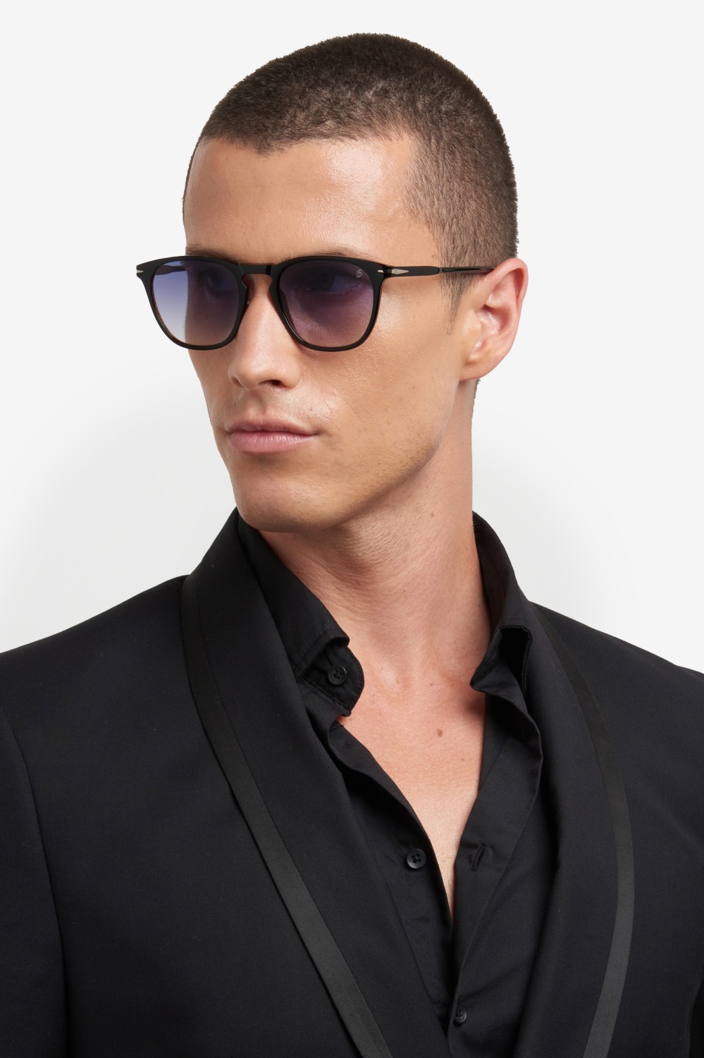Sunglasses David Beckham Db 1160/S 207206 05K 08 color black striped brown shape rectangle lenses dk blue shaded