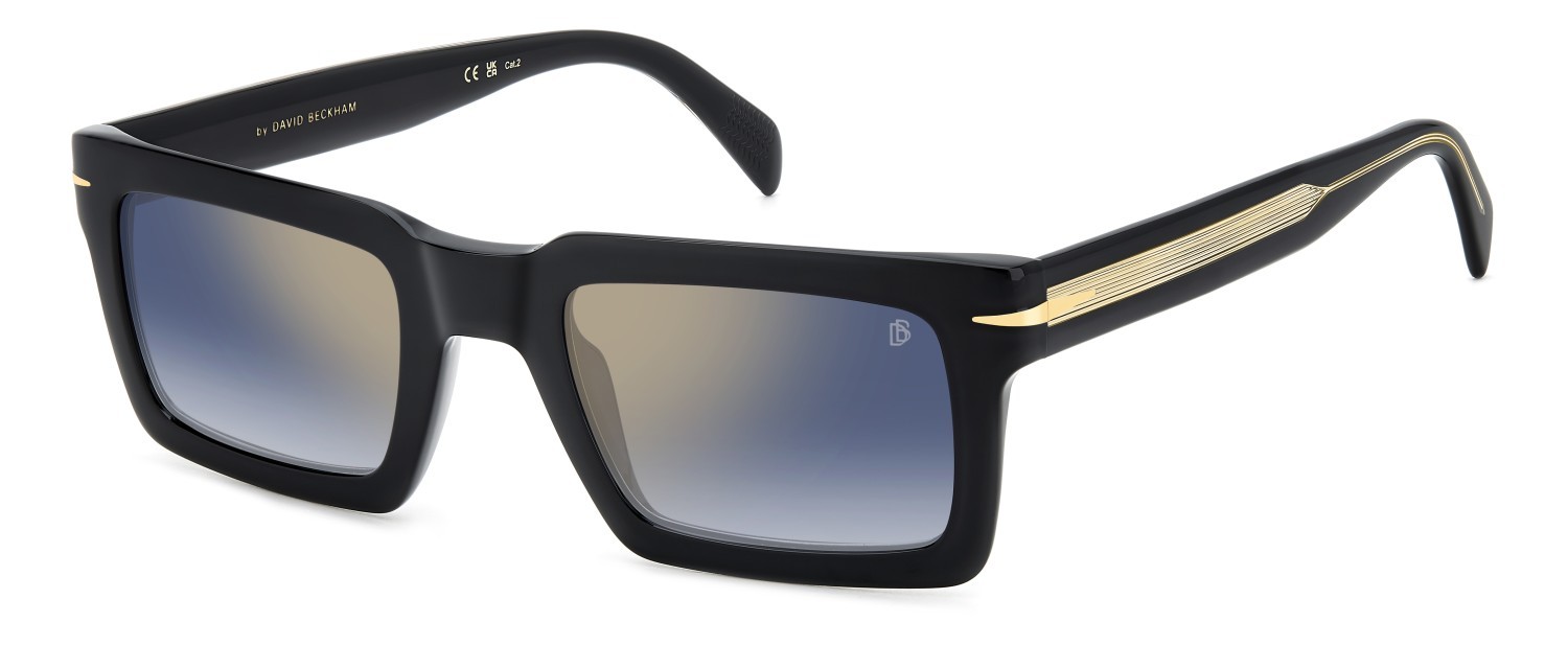 Sunglasses David Beckham Db 7126/S 207208 2M2 1V color black gold shape rectangle lenses blue shaded gold mirror