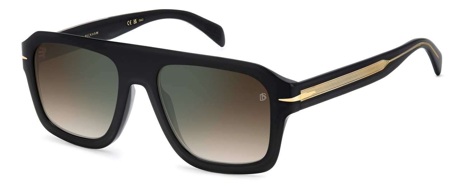 Sunglasses David Beckham Db 7127/S 207209 2M2 QY color black gold shape rectangle lenses brown shaded green mirror