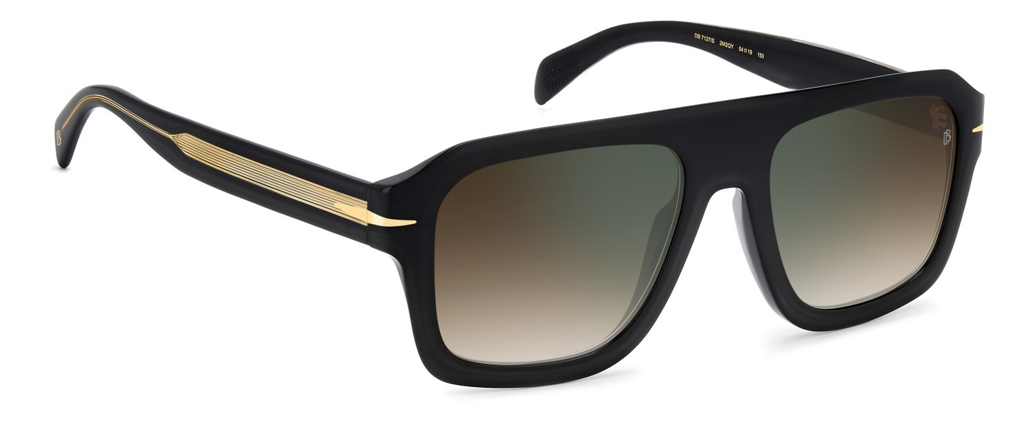 Sunglasses David Beckham Db 7127/S 207209 2M2 QY color black gold shape rectangle lenses brown shaded green mirror