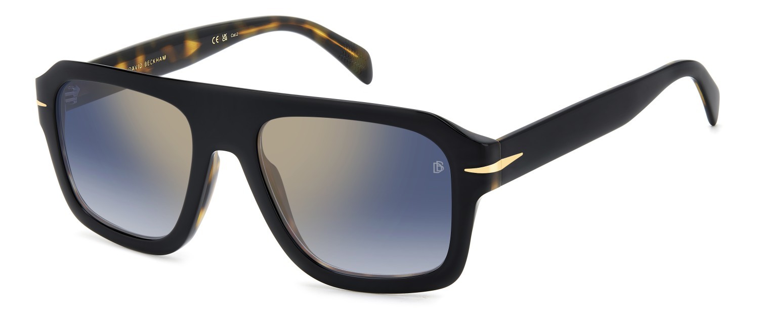 Sunglasses David Beckham Db 7127/S 207209 WR7 1V color black havana shape rectangle lenses blue shaded gold mirror