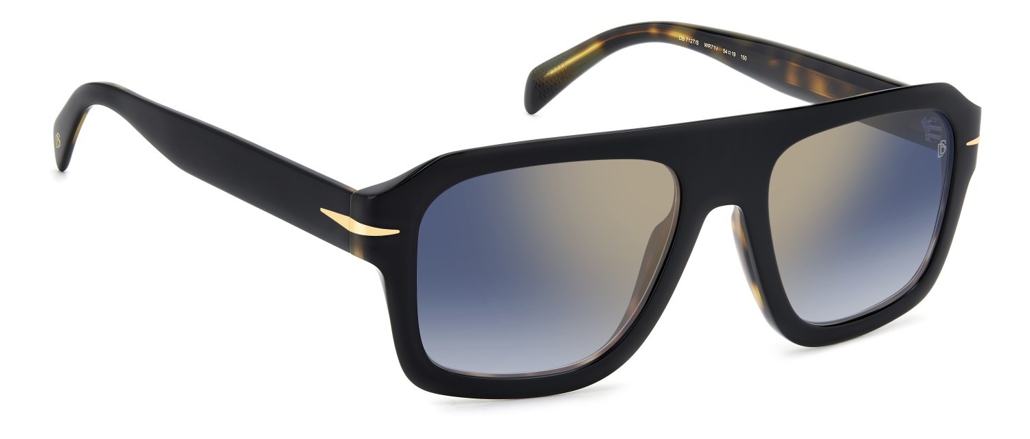 Sunglasses David Beckham Db 7127/S 207209 WR7 1V color black havana shape rectangle lenses blue shaded gold mirror