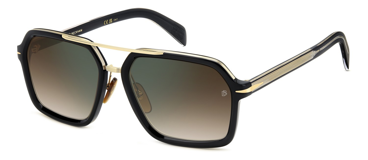 Sunglasses David Beckham Db 7128/S 207210 2M2 QY color black gold shape rectangle lenses brown shaded green mirror