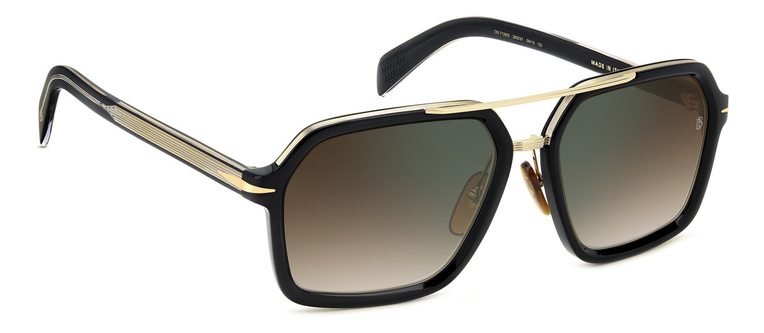 Sunglasses David Beckham Db 7128/S 207210 2M2 QY color black gold shape rectangle lenses brown shaded green mirror