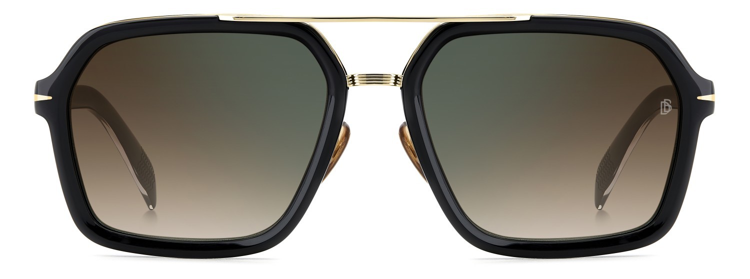 Sunglasses David Beckham Db 7128/S 207210 2M2 QY color black gold shape rectangle lenses brown shaded green mirror