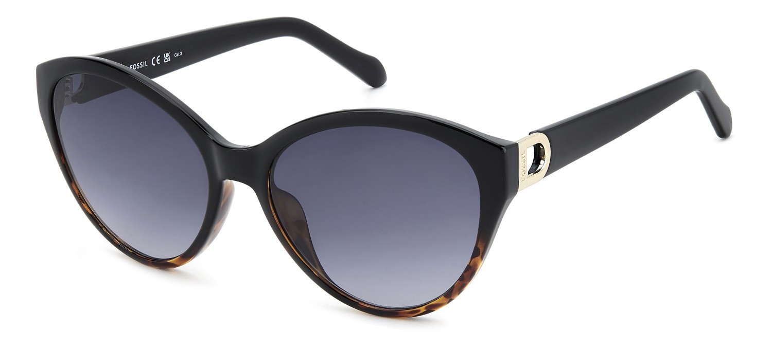Sunglasses Fossil Fos 2146/G 207352 W4A 9O color black shaded havana shape cat eye lenses dark grey shaded