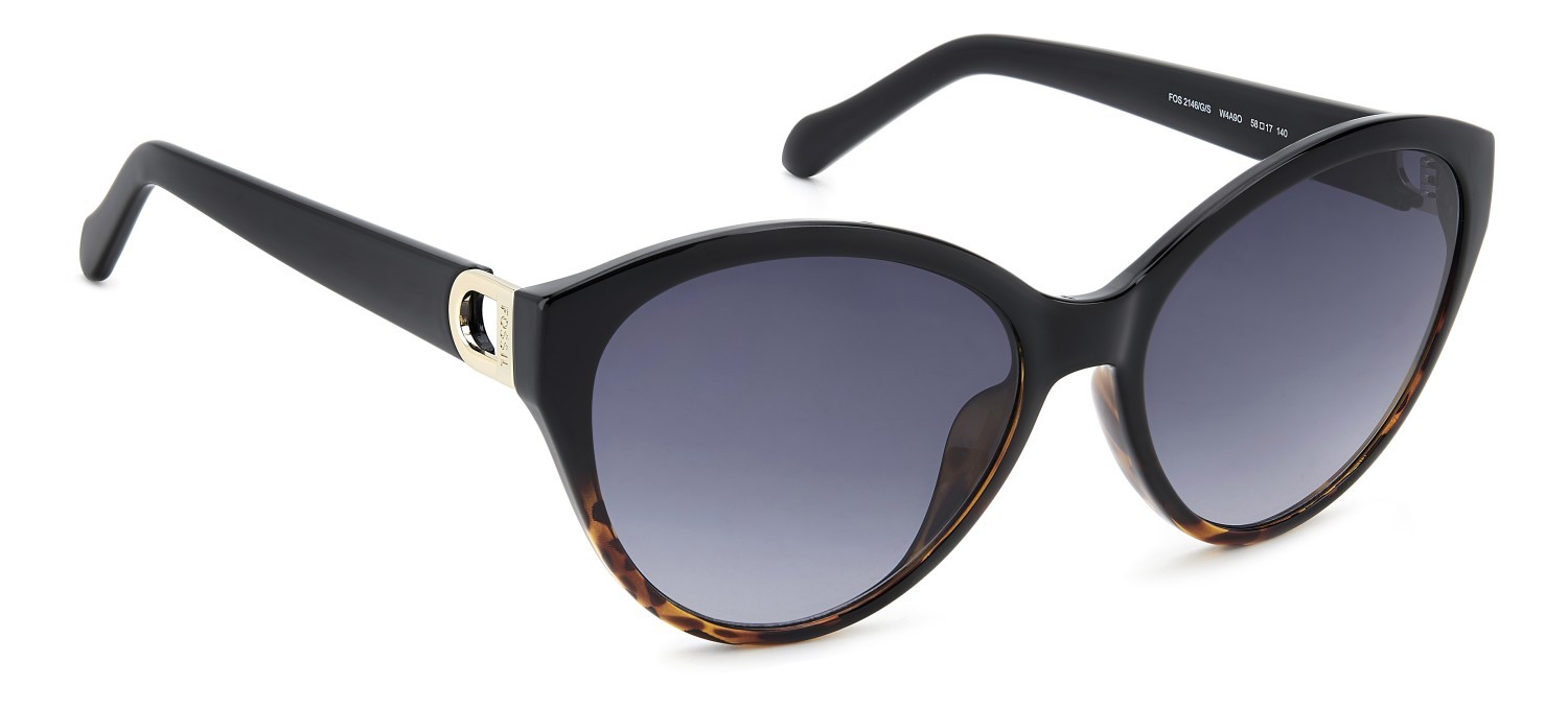 Sunglasses Fossil Fos 2146/G 207352 W4A 9O color black shaded havana shape cat eye lenses dark grey shaded