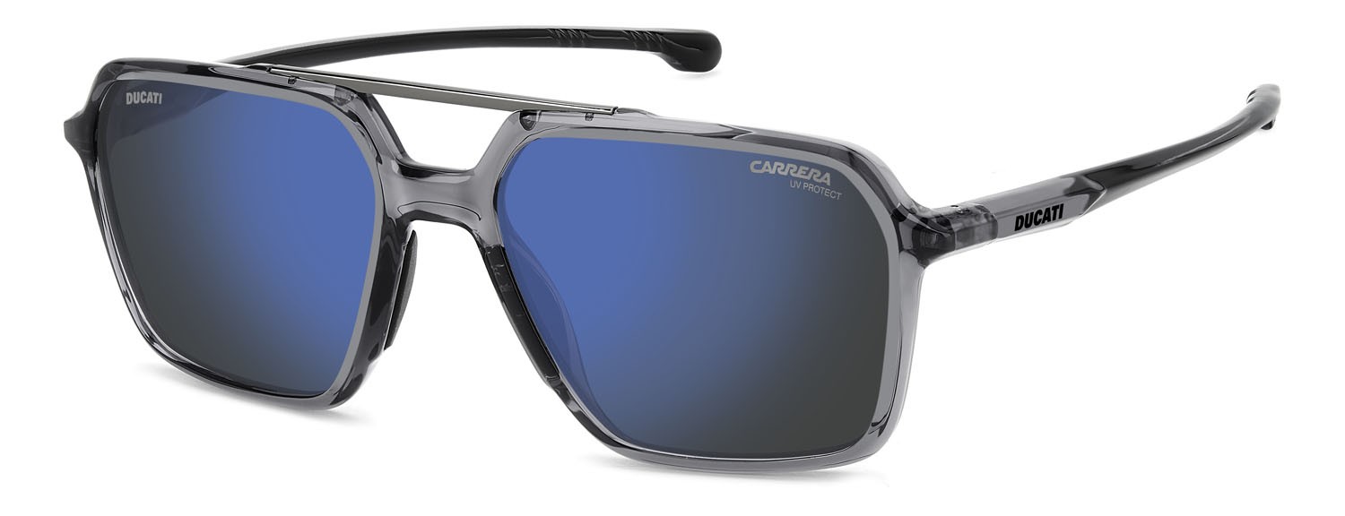 Sunglasses Carrera Ducati Carduc 042/S 207357 (R6S XT) color grey black shape rectangle lenses blu sky mirror