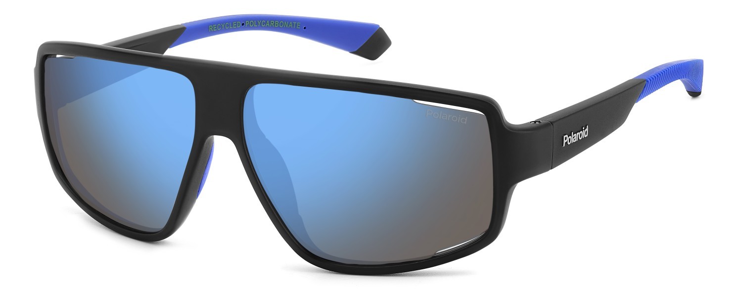 Sunglasses Polaroid Pld 7054/S 207371 0VK 5X color matte black blue shape rectangle lenses blue mirror polarized