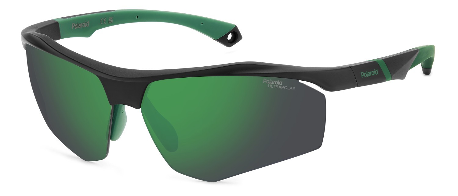 Occhiali da sole Polaroid Pld 7055/S 207374 3OL 78 colore matte black green forma rettangolare lenti green mirror polarized hightcontrast