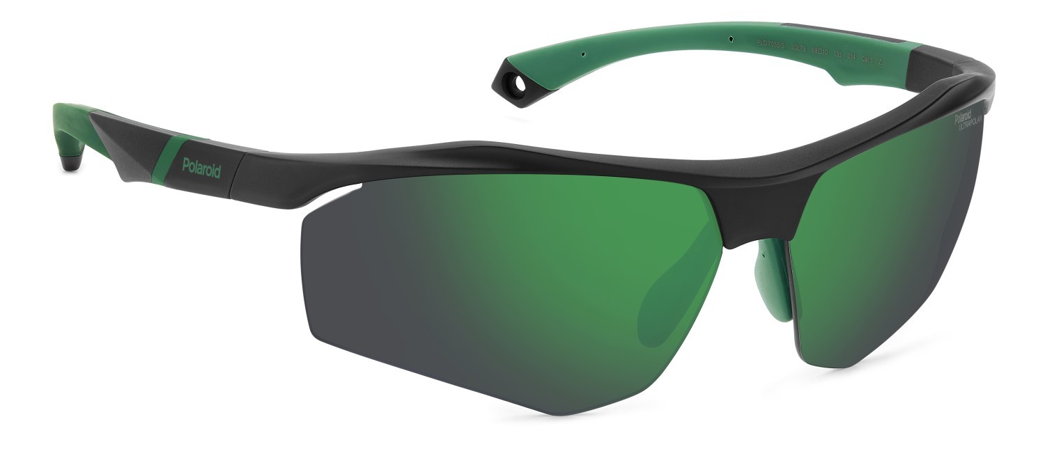 Occhiali da sole Polaroid Pld 7055/S 207374 3OL 78 colore matte black green forma rettangolare lenti green mirror polarized hightcontrast