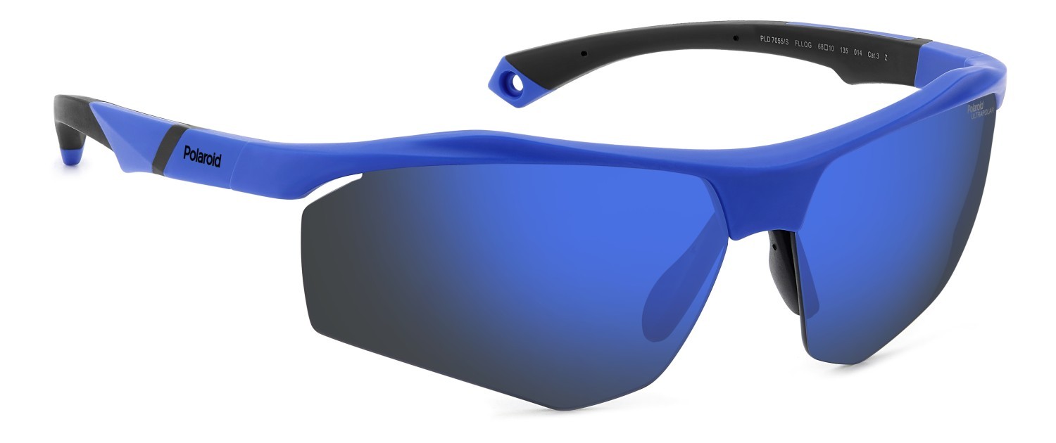 Occhiali da sole Polaroid Pld 7055/S 207374 FLL QG colore matte blue forma rettangolare lenti blue mirror polarized high contrast