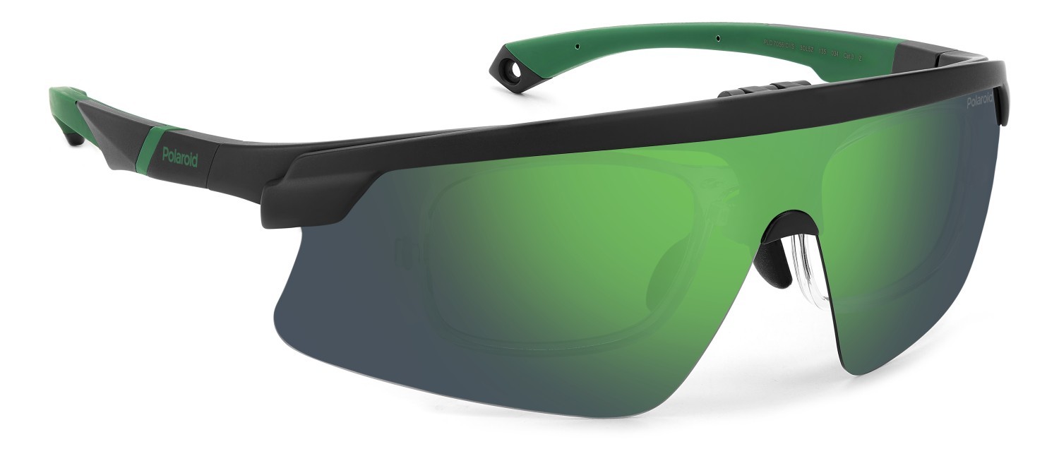 Occhiali da sole Polaroid Pld 7056/CI 207377 3OL 5Z colore matte black green forma rettangolare lenti greygreen mirror polarized