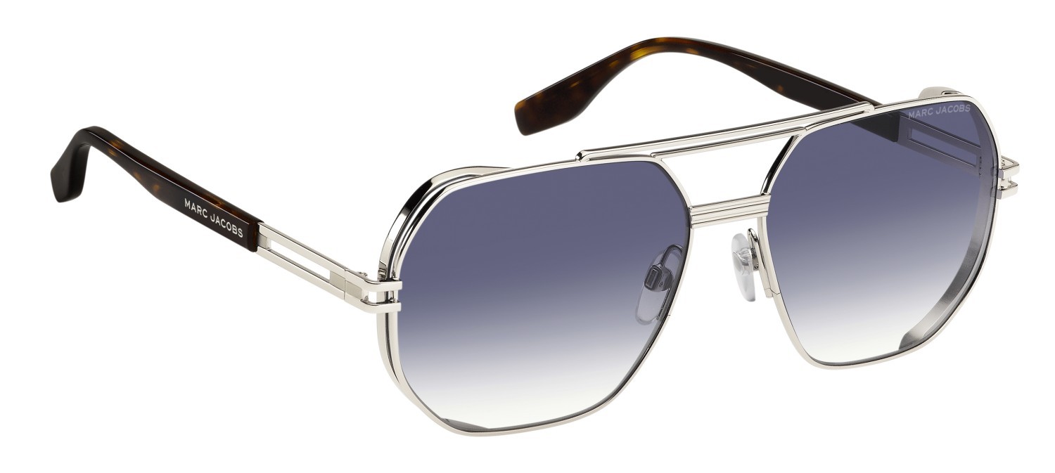 Occhiali da sole Marc Jacobs 784/S 207432 8JD 08 colore palladium havana forma rettangolare lenti dk blue shaded
