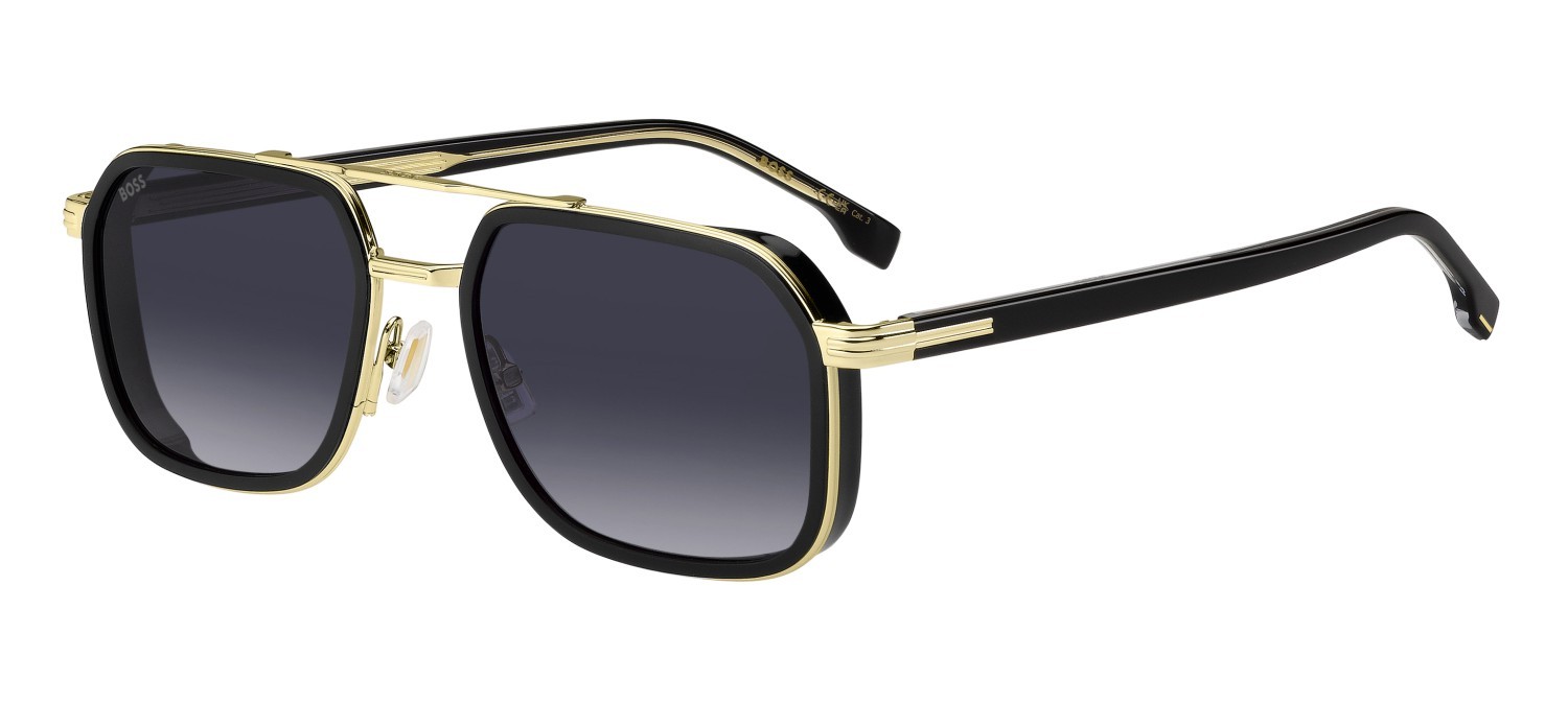 Sunglasses Hugo Boss 1724/S 207546 2M2 9O color black gold shape rectangle lenses dark grey shaded
