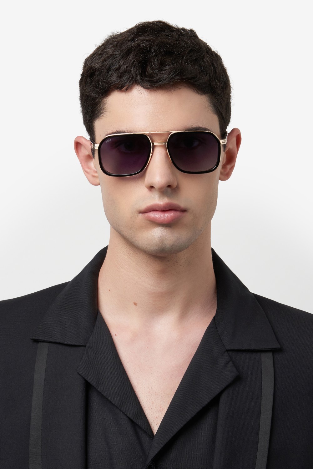 Sunglasses Hugo Boss 1724/S 207546 2M2 9O color black gold shape rectangle lenses dark grey shaded