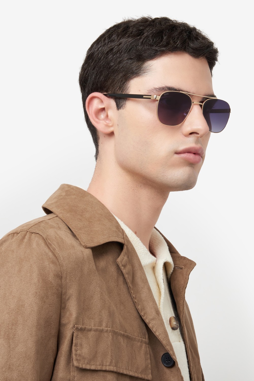 Sunglasses Hugo Boss 1723/S 207547 RHL 9O color gold black_ shape rectangle lenses dark grey shaded