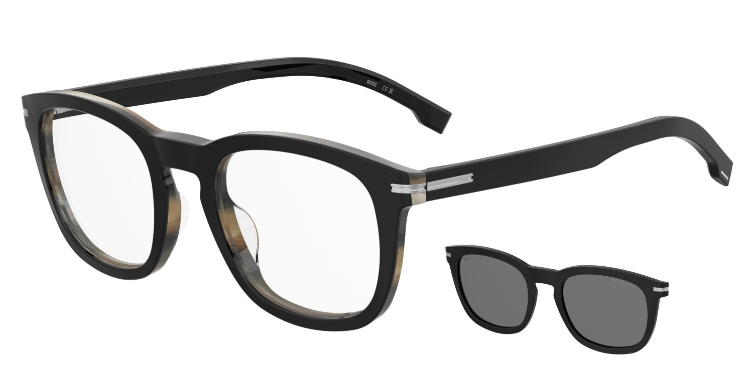 Occhiali da vista Hugo Boss 1725/G 207550 QF6 colore black striped white forma rettangolare lenti grey polarized