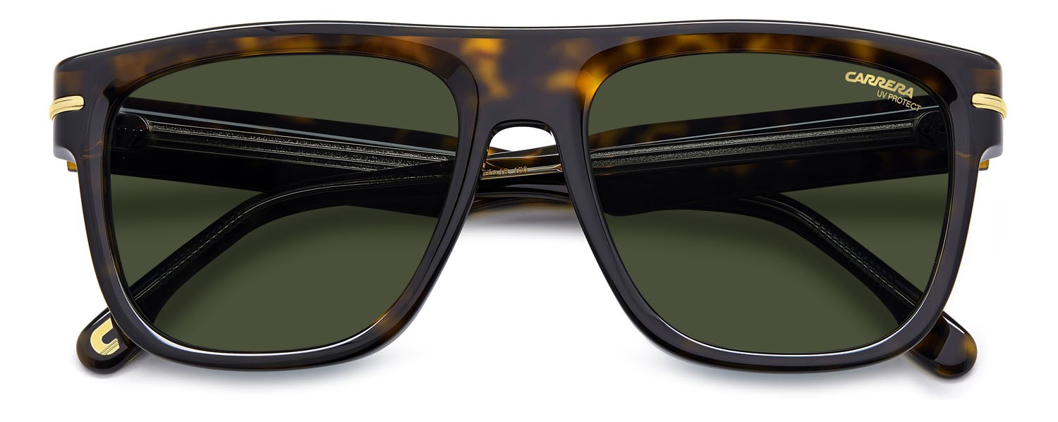 Occhiali da sole Carrera 340/S 207558 (QUM QT) colore dark havana gold forma rettangolare lenti green