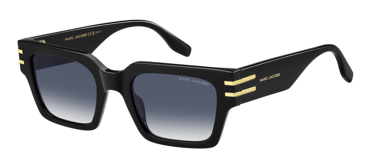 Occhiali da sole Marc Jacobs 787/S 207564 2M2 08 colore black gold forma rettangolare lenti dk blue shaded