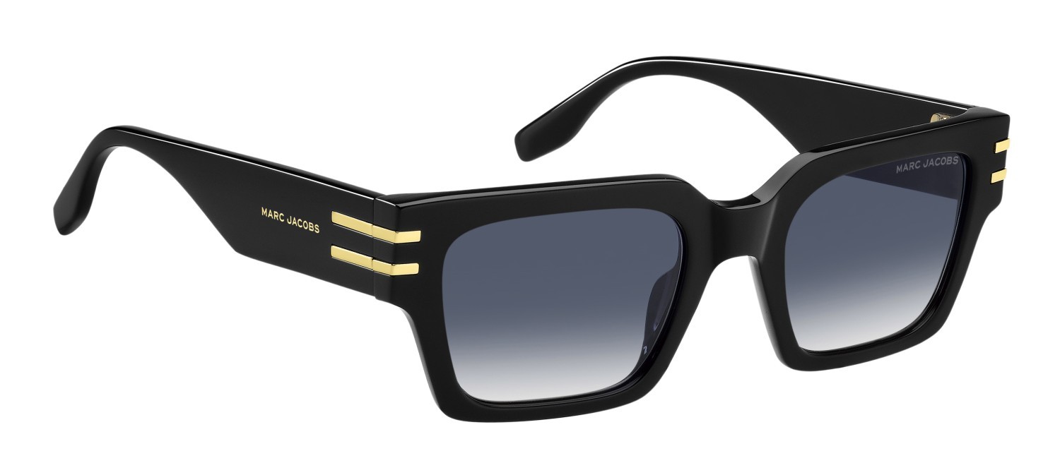 Occhiali da sole Marc Jacobs 787/S 207564 2M2 08 colore black gold forma rettangolare lenti dk blue shaded