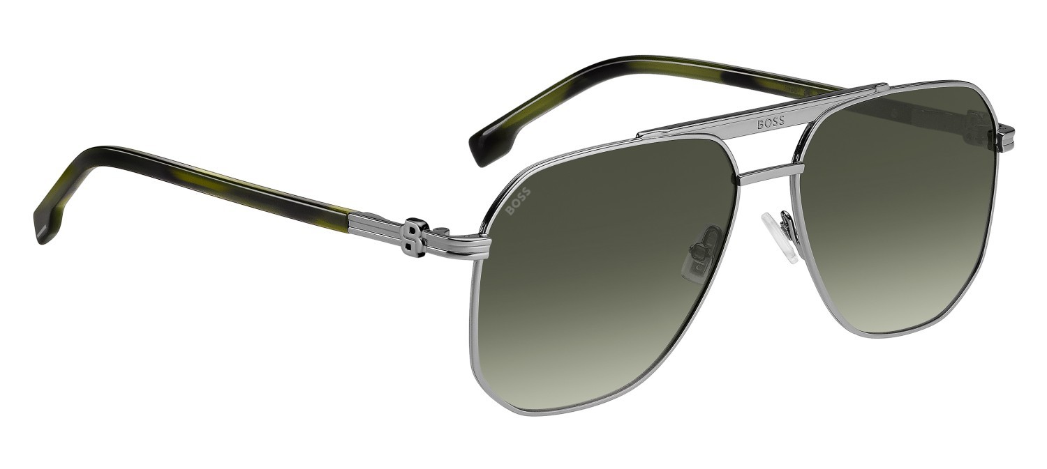 Occhiali da sole Hugo Boss 1743/S 207595 XYG 8Z colore ruthenium green horn forma quadrato lenti green shaded antireflex